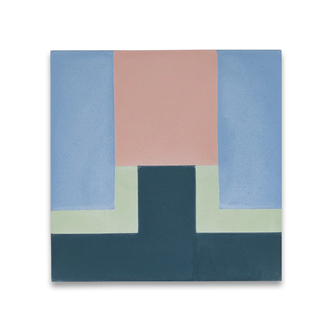 Rectangular rug with geometric pattern on a white background