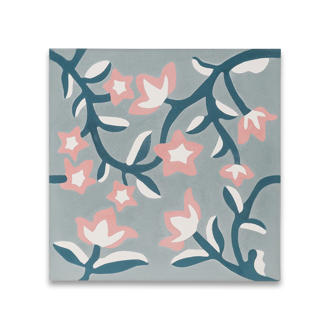 Floral pattern with pink and white flowers on a gray background