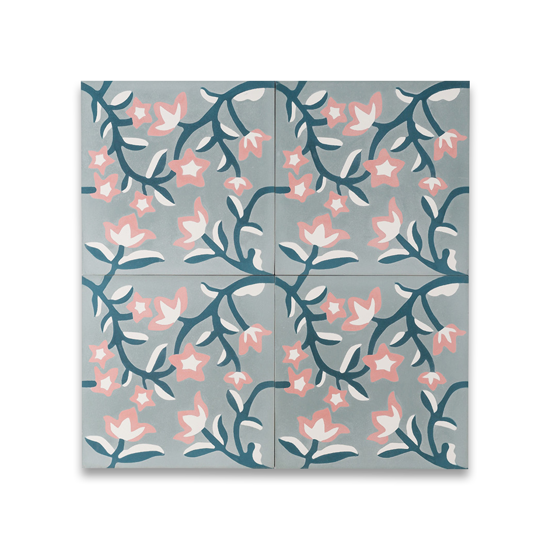 Floral patterned tile on a gray background