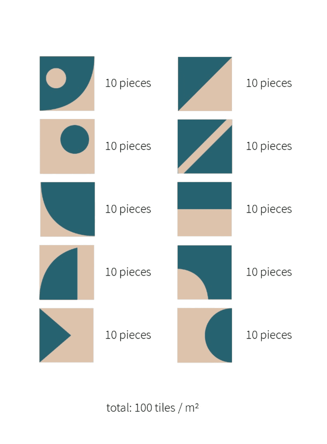 Square tile with geometric shapes in earthy tones on a white background