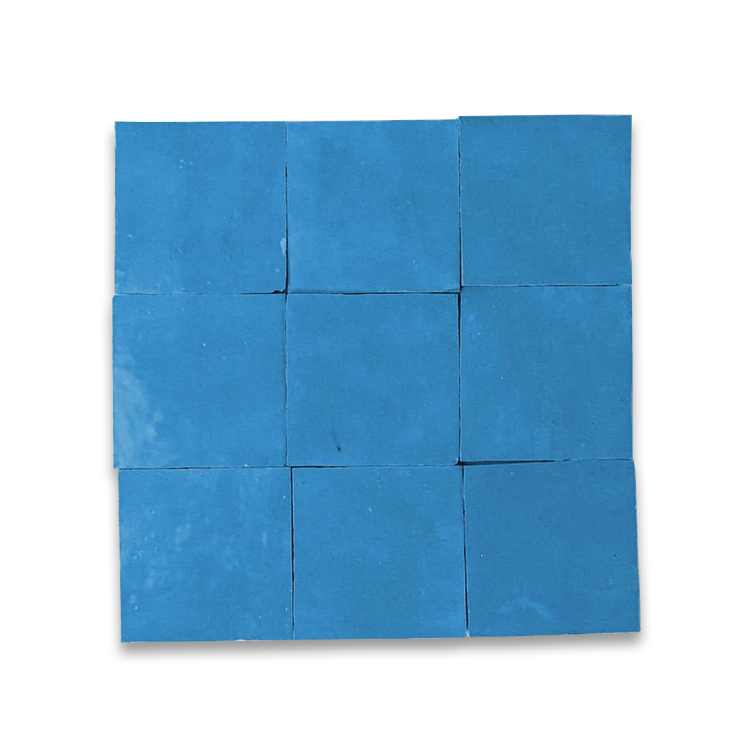 Nine blue square tiles arranged in a grid on a white background