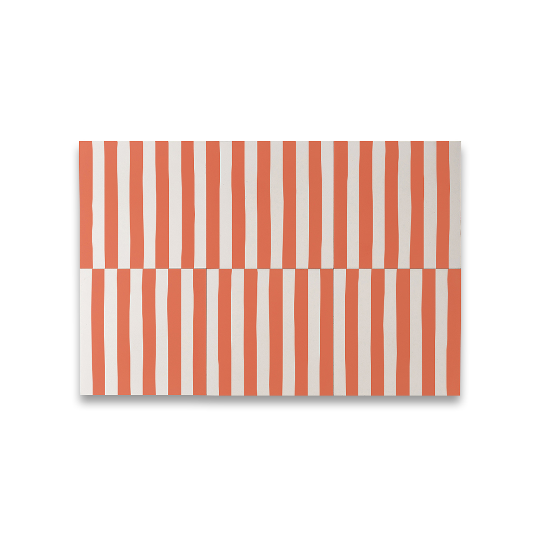 Square cement tile design featuring vertical wavy stripes in terracotta orange and off-white tones with a matte finish, ideal for modern flooring, wall decor, or Mediterranean-inspired interiors.