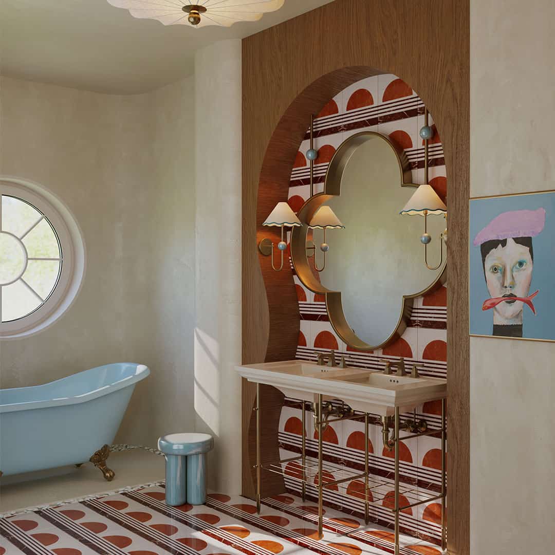  A bathroom featuring a mirror above a sink, with neutral-colored walls and a clean, organized appearance.
