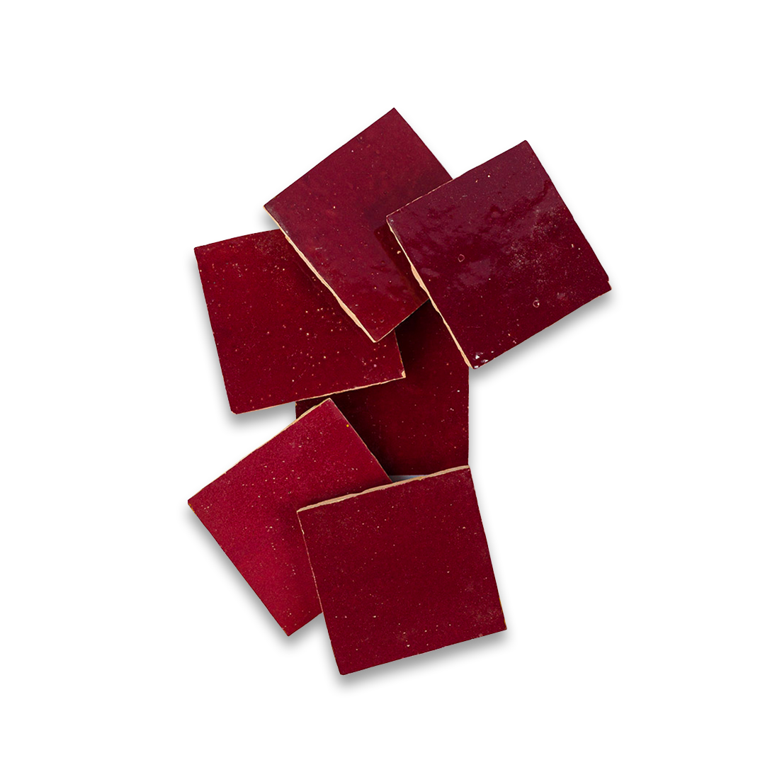 Set of red square tiles on a white background