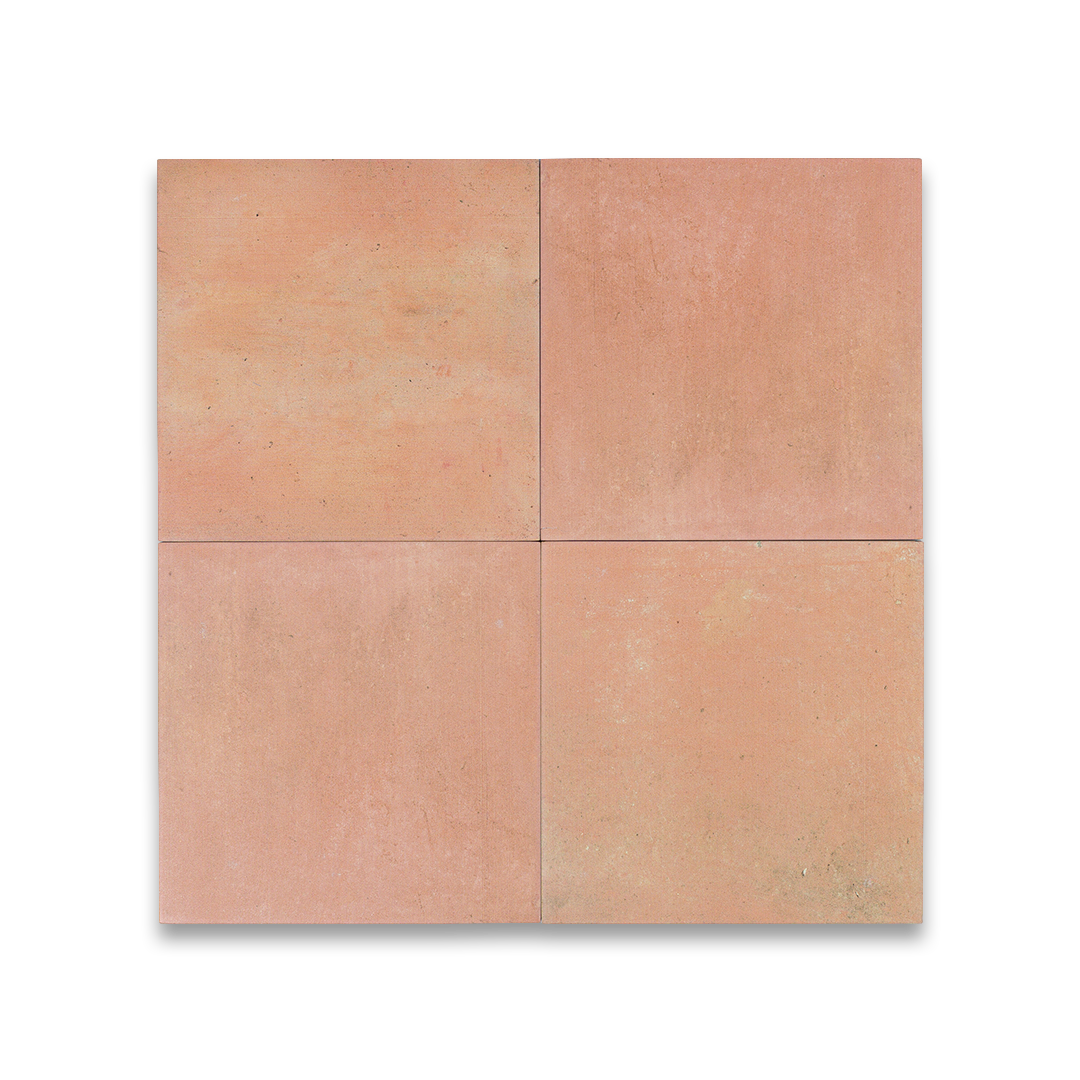 Four terracotta tiles arranged in a grid pattern on a white background