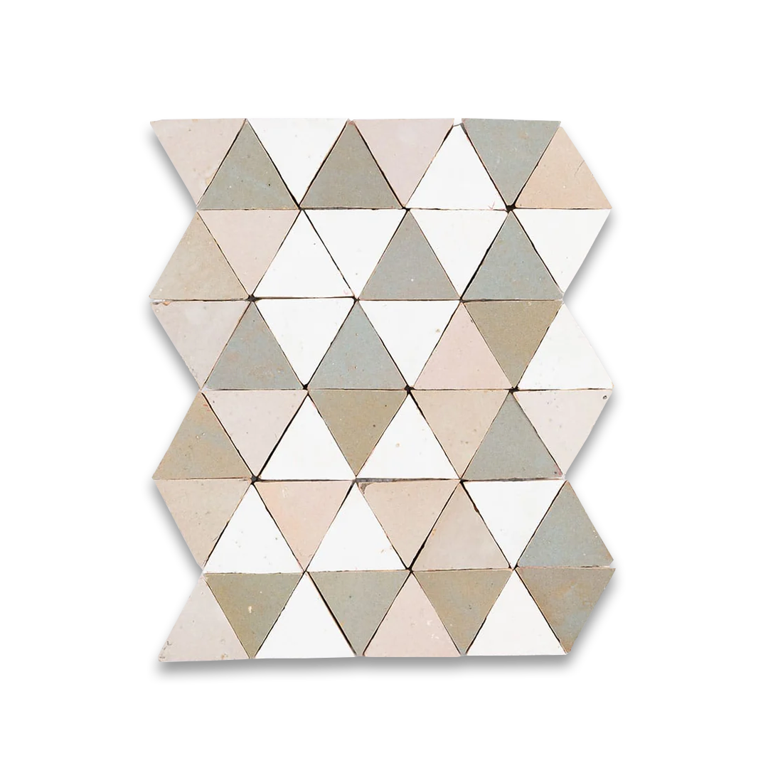 Ecru Rose, Pale Blue and White Triangle Zellige