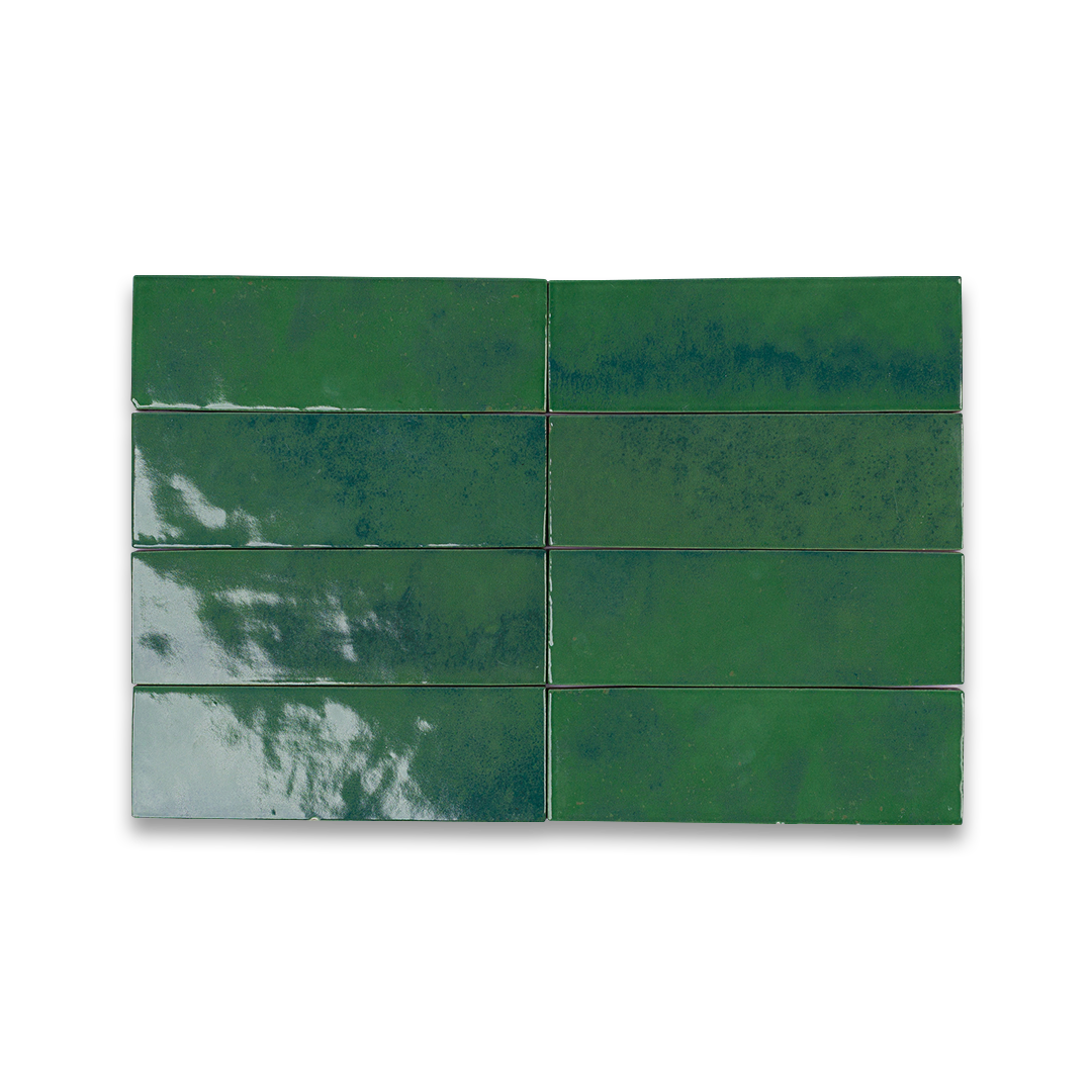 Set of green tiles on a white background