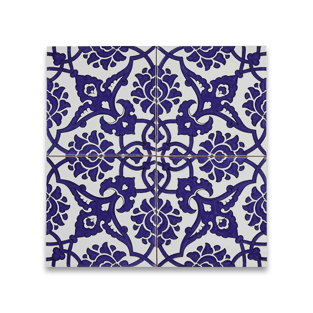 Blue and white patterned tiles.