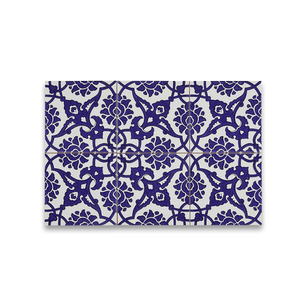 Blue and white patterned tiles. 