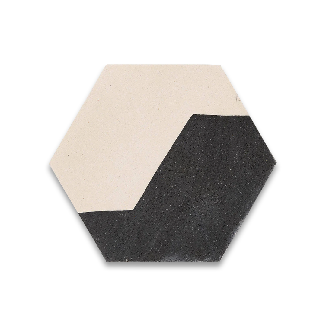 A modern black and white geometric pattern with angular contrast, matte finish, ideal for contemporary, minimalist, or Scandinavian flooring and wall décor applications.