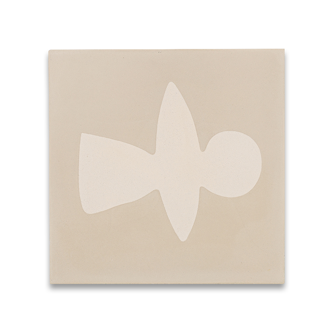 Beige and cream geometric motifs resembling organic shapes and figures, ideal for modern interiors, artistic flooring, or contemporary wall decor.