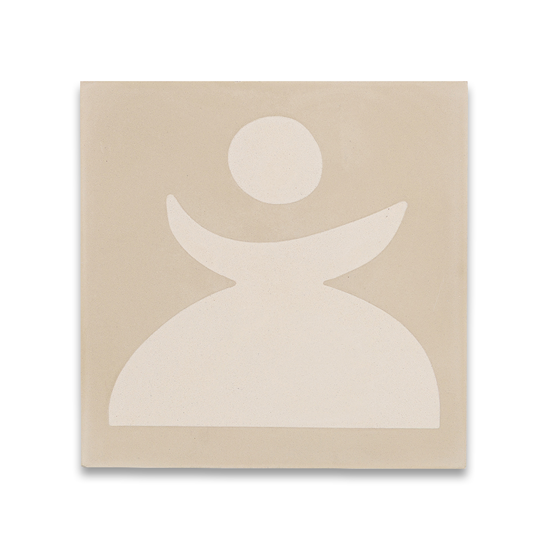 Beige and cream geometric motifs resembling organic shapes and figures, ideal for modern interiors, artistic flooring, or contemporary wall decor.