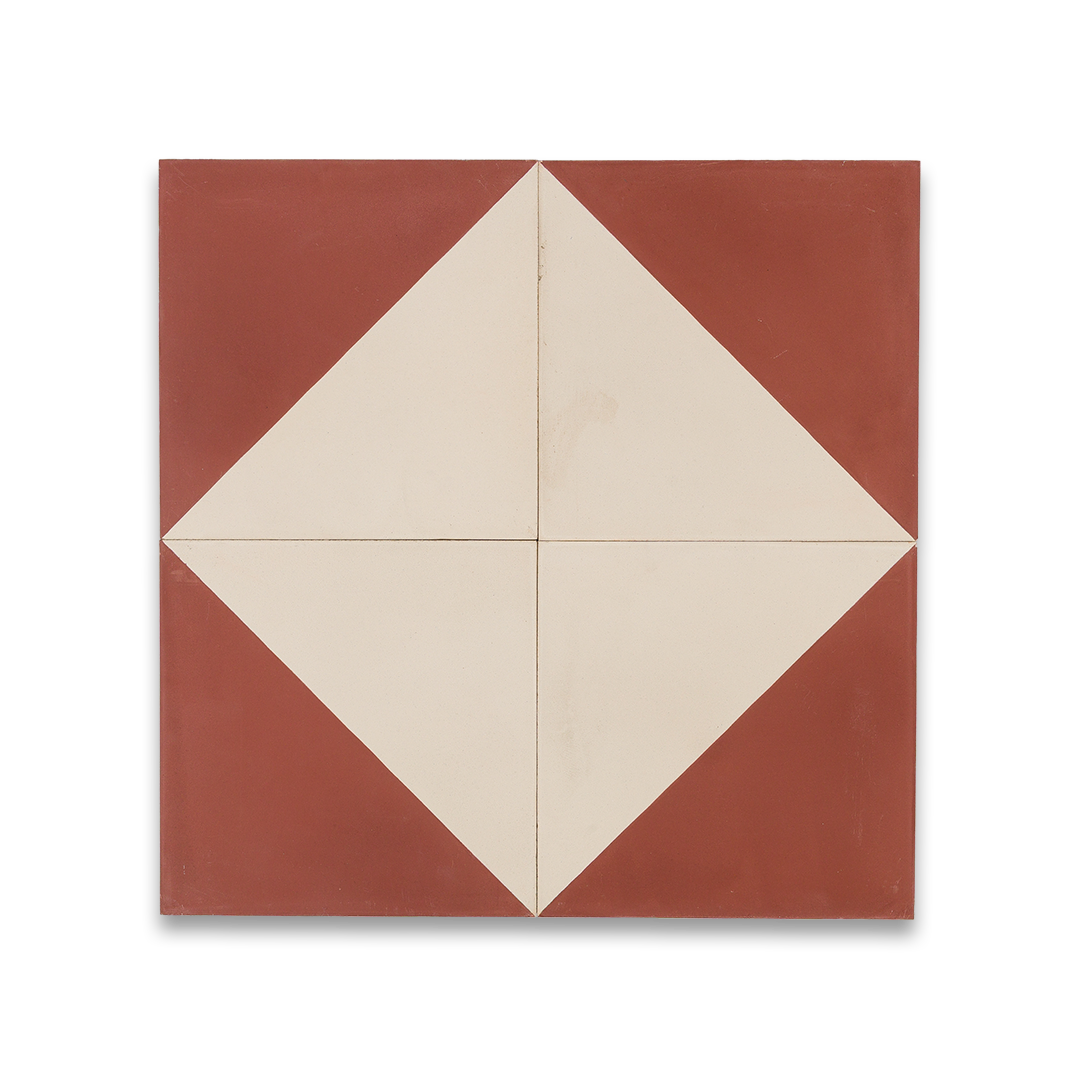 Square tile with a diamond pattern in beige on a red background