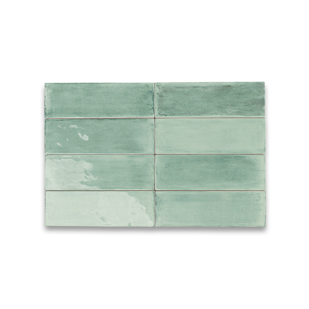 Set of green tiles on a white background