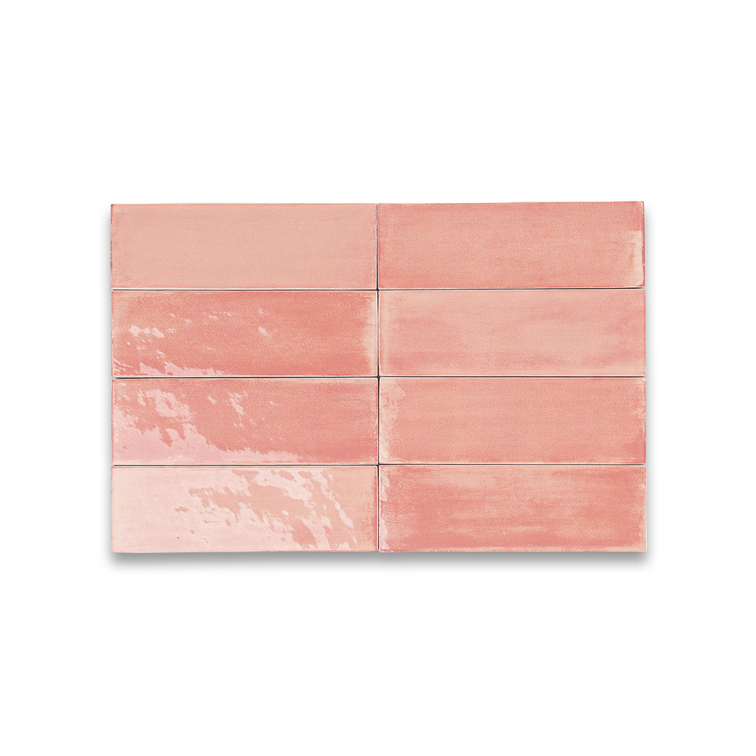 Set of pink tiles with a marble-like texture on a white background