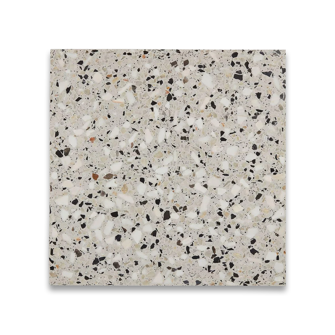 Terrazzo tile with a speckled pattern.