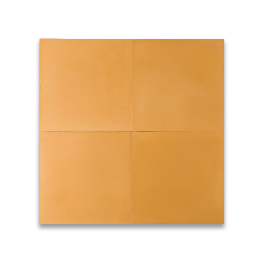 Square cement tile design in solid ochre yellow color with a smooth matte finish, ideal for modern flooring, wall cladding, kitchen backsplashes, or Mediterranean-style interiors.