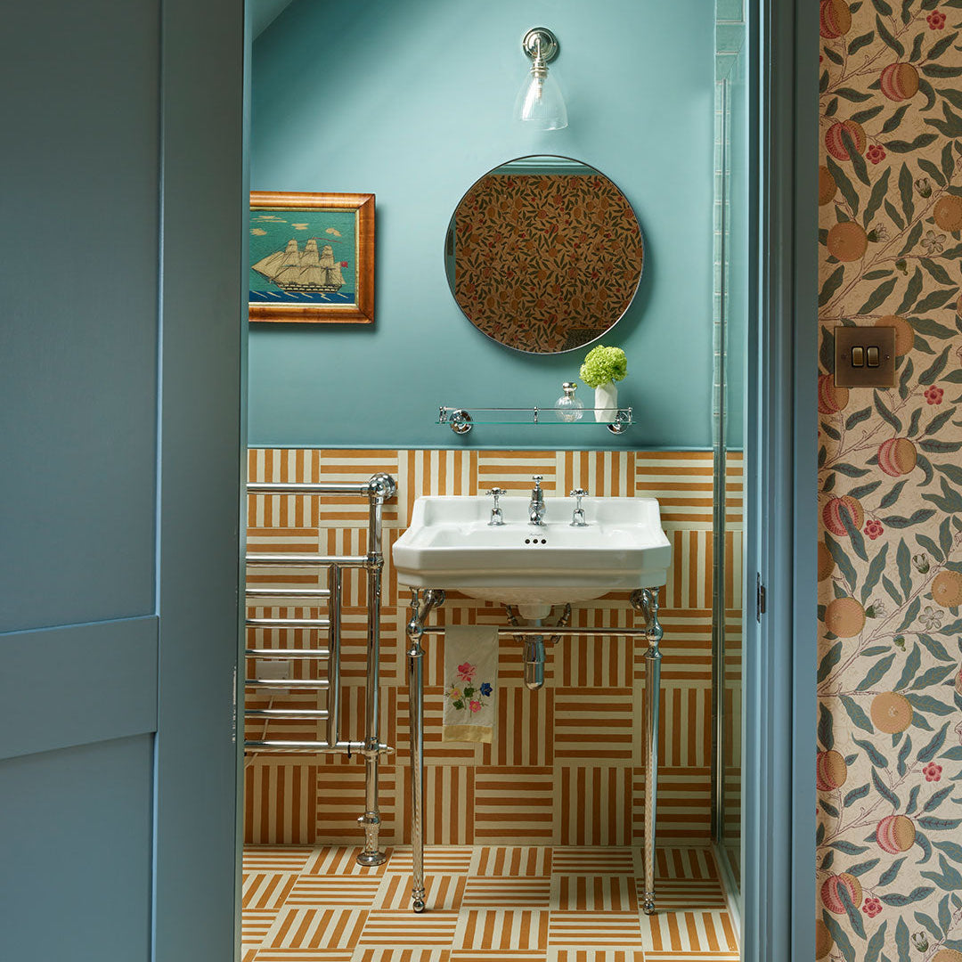 Square cement tile design featuring alternating vertical stripes in mustard yellow and off-white tones with a matte finish, ideal for modern flooring, wall decor, or Mediterranean interiors.