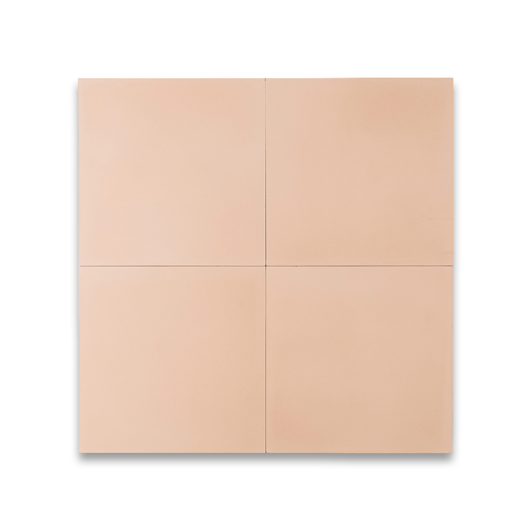 Square blush pink cement tile with a smooth matte finish and solid color surface, ideal for modern, minimalist, or Mediterranean flooring, backsplash, and wall décor applications.