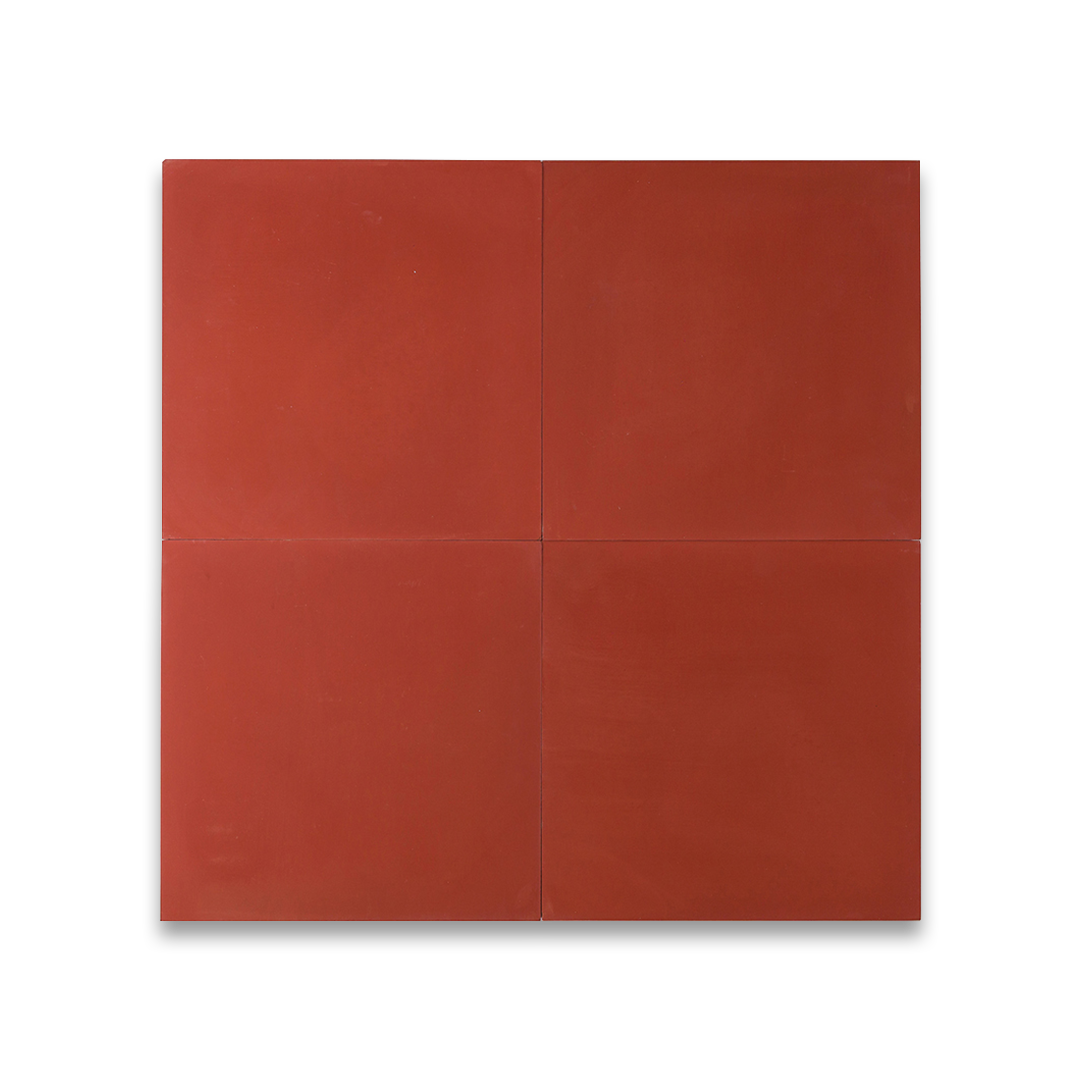 Square cement tile design in solid terracotta red color with a smooth matte finish and subtle texture variation, ideal for rustic, Mediterranean, or contemporary flooring and wall applications.