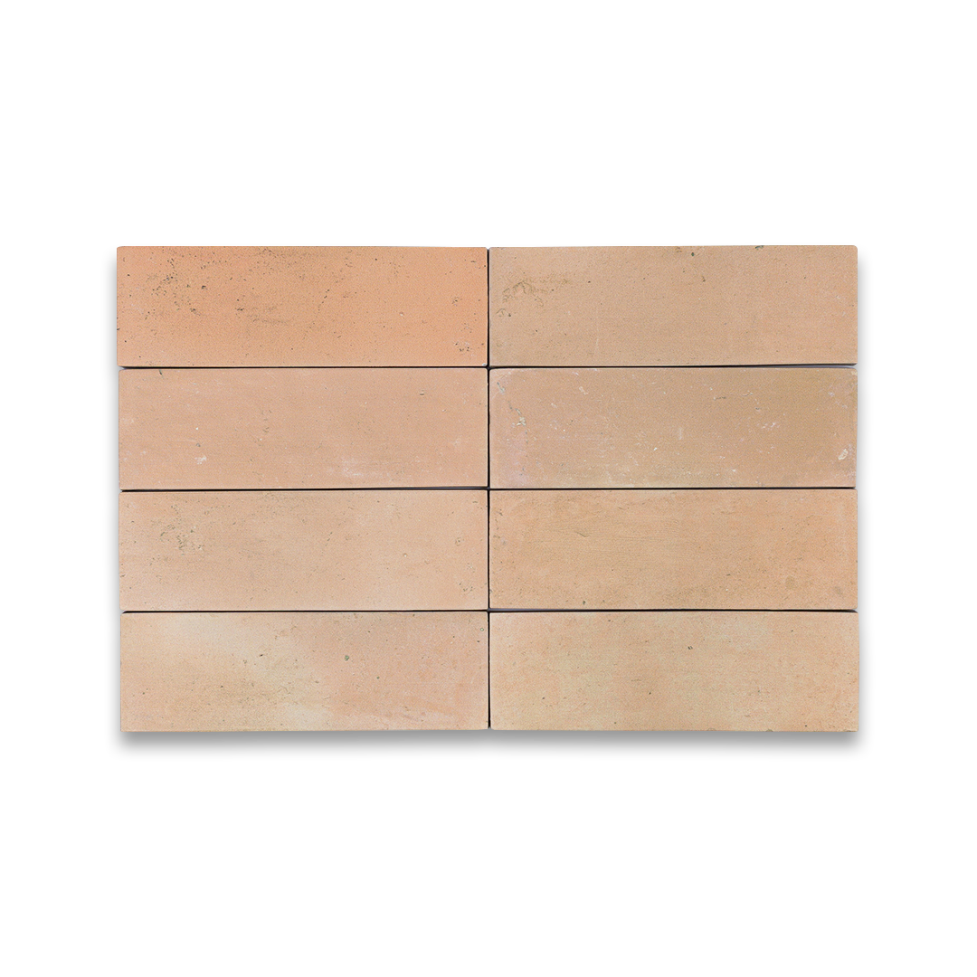 Set of six beige rectangular tiles on a white background