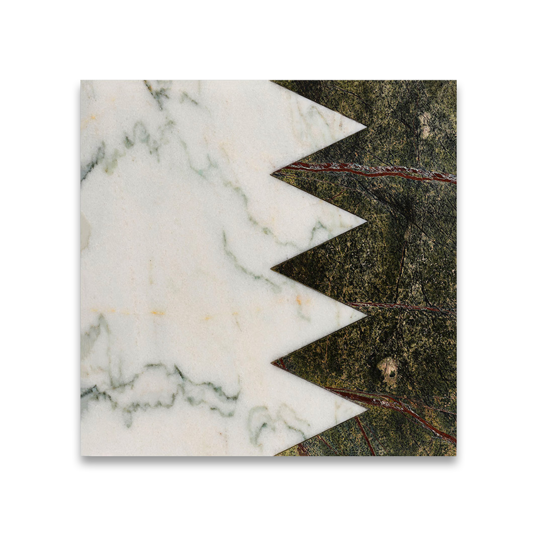 Marble-patterned surface with zigzag design on a white background