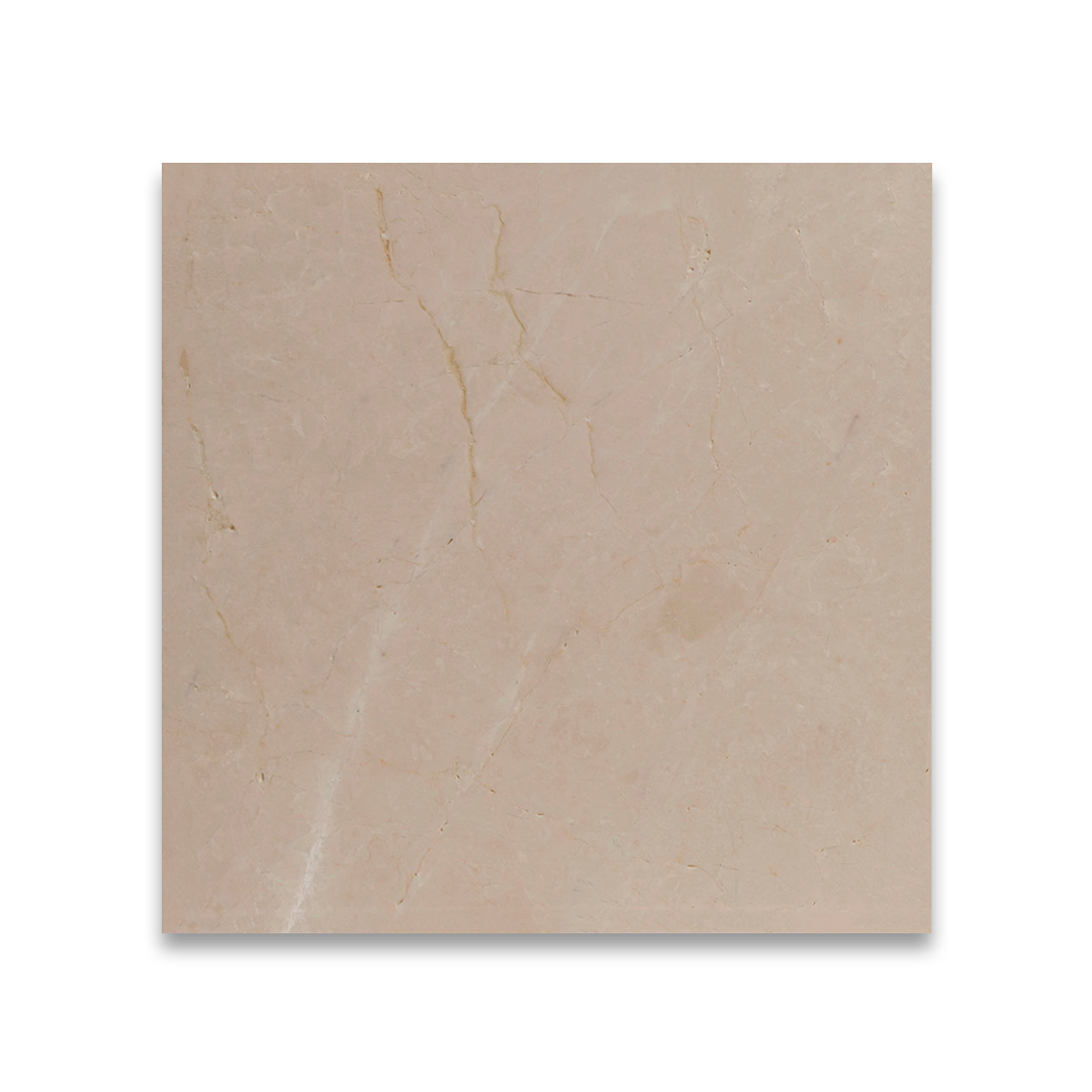 Beige marble tile with subtle veining on a white background