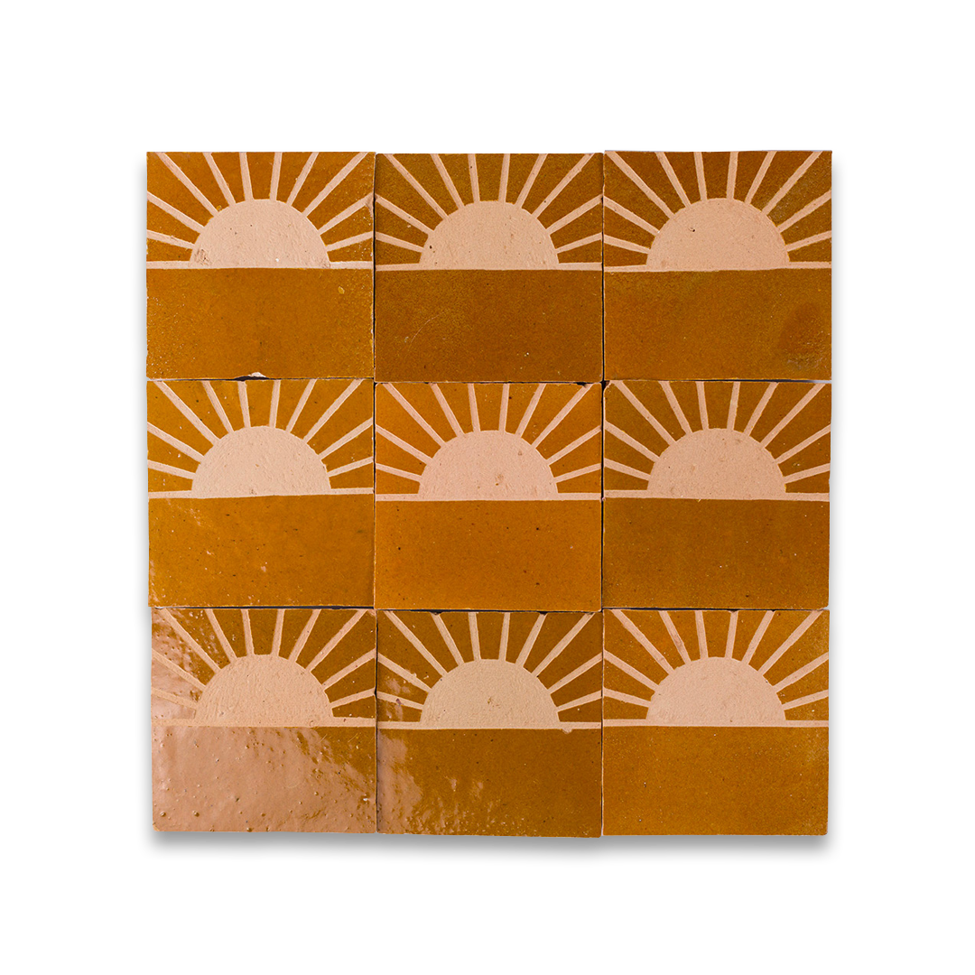 Square tiles with sunburst pattern on a white background