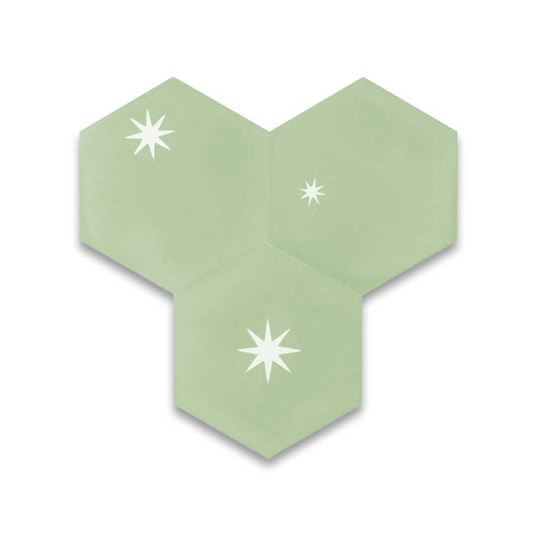 Hexagonal tile with star patterns on a white background