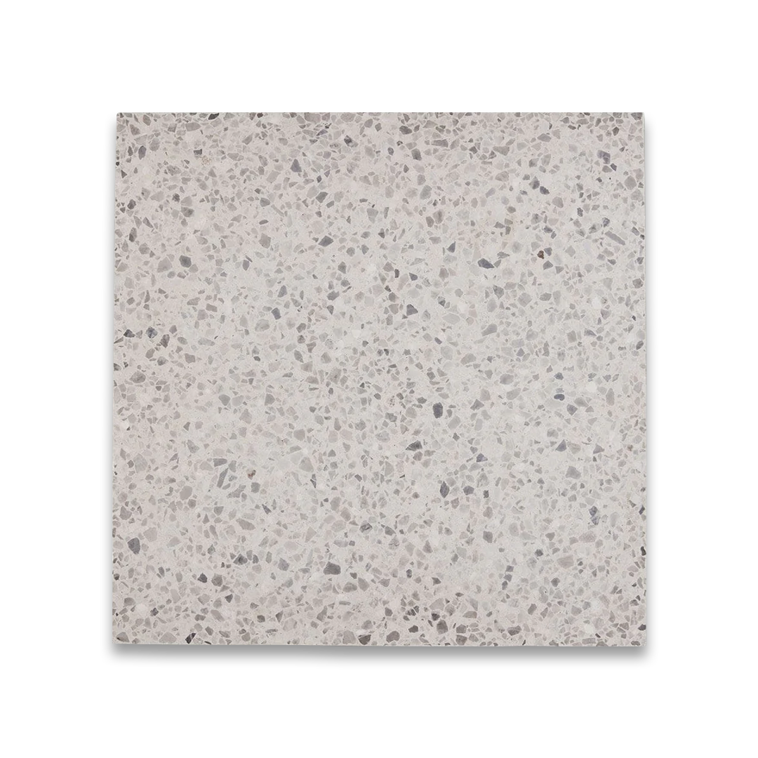 Terrazzo tile with a speckled pattern. 