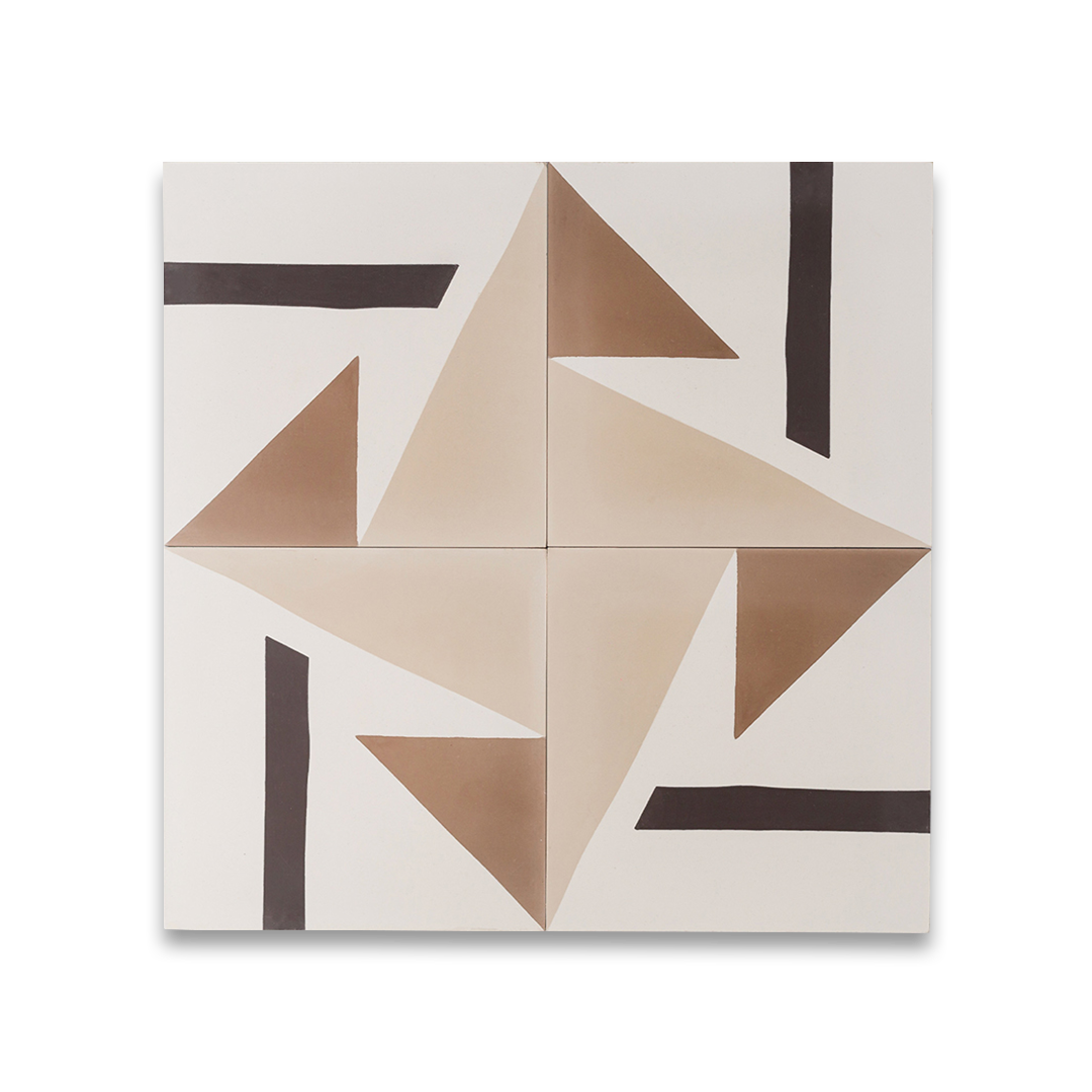 A geometric shapes in beige, brown, and black tones forming angular patterns, ideal for contemporary flooring, wall decor, or minimalist interior design applications.