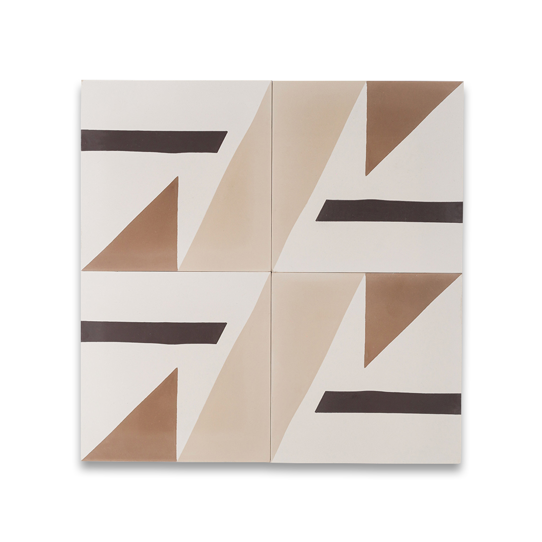 A geometric shapes in beige, brown, and black tones forming angular patterns, ideal for contemporary flooring, wall decor, or minimalist interior design applications.
