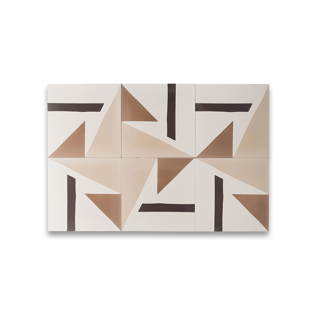 A geometric shapes in beige, brown, and black tones forming angular patterns, ideal for contemporary flooring, wall decor, or minimalist interior design applications.