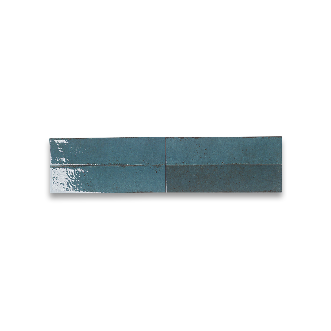 Rectangular ceramic tile with a blue and gray gradient on a white background