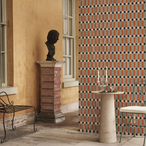 Marrakesh Stripes in Paprika Zellige Tiles on Wall Outdoors