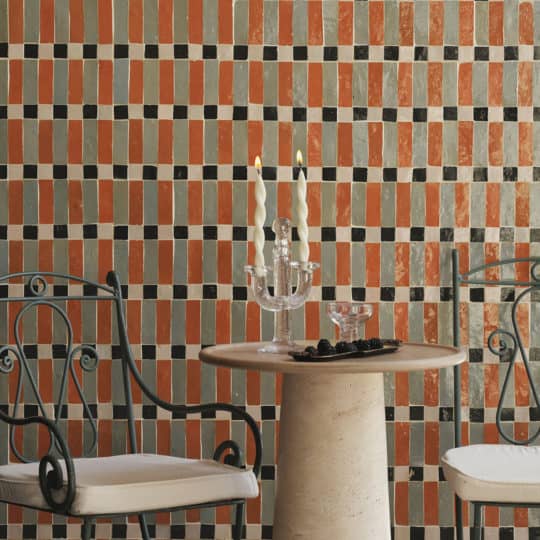 Marrakesh Stripes in Paprika Zellige Tiles on Wall