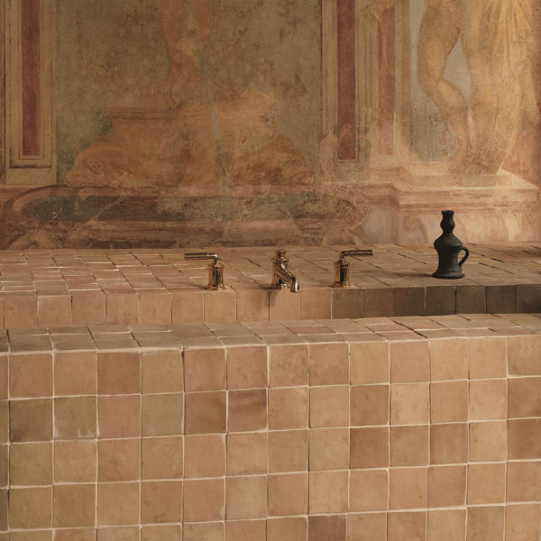 Terracotta Zellige Tiles in an Outdoor Bath