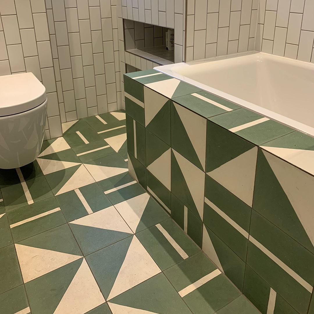 Green Geometry Encaustic Cement Tile, Encaustic Cement Tiles Uk