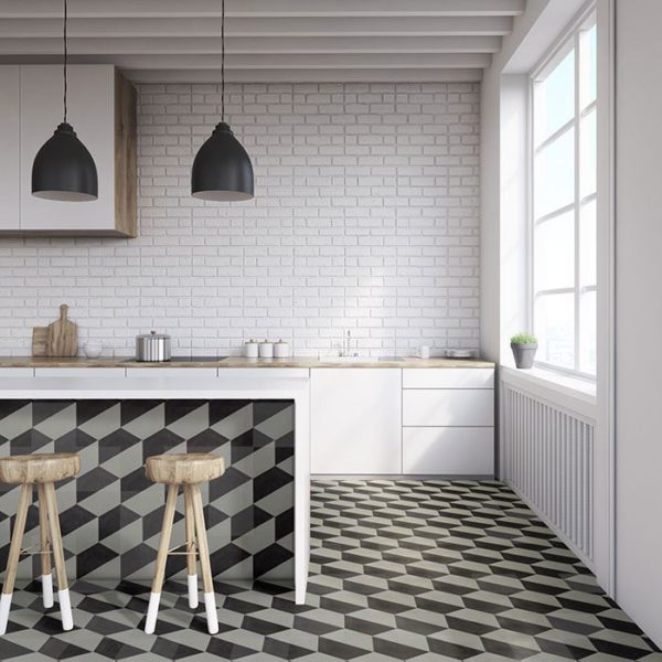 Hex Monochrome Hexagon Encaustic Cement Tile