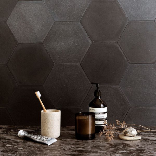 Hex Plain Deep Black Hexagon Encaustic Cement Tile
