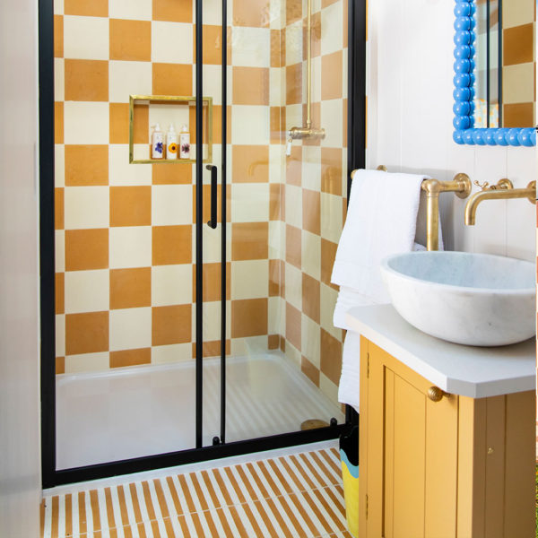 Mustard Stripes cement tiles bathroom floor