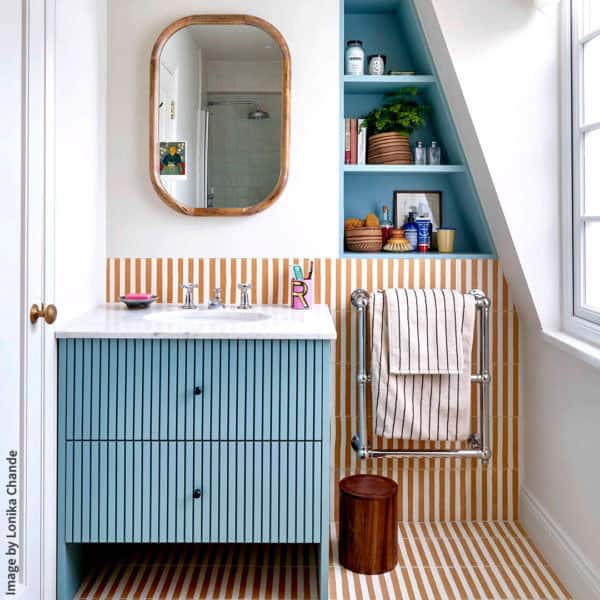 Mustard Stripes Encaustic Cement Tile Lonika Chande Bathroom Colourful