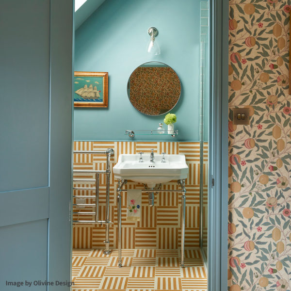 Mustard Stripes Encaustic Cement Tiles Olivine Design Colourful Bathroom
