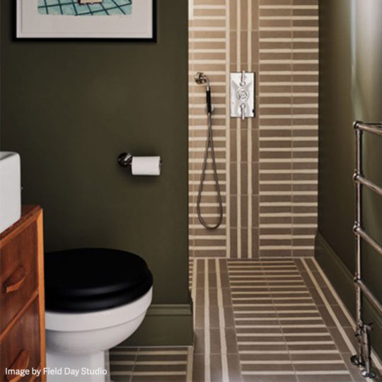 Earth Stripes cement tile olive green bathroom light brown stripe tiles floor and wall