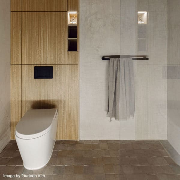 terracotta zellige tiles rustic bathroom floor