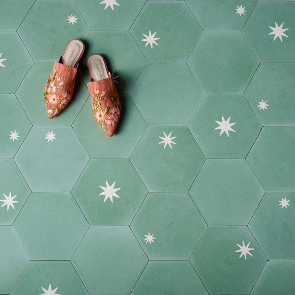 Starry Night Light Green Hexagon Encaustic Cement Tile