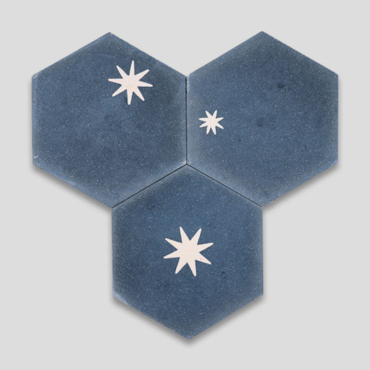 Starry Night Navy Blue Hexagon Encaustic Cement Tile