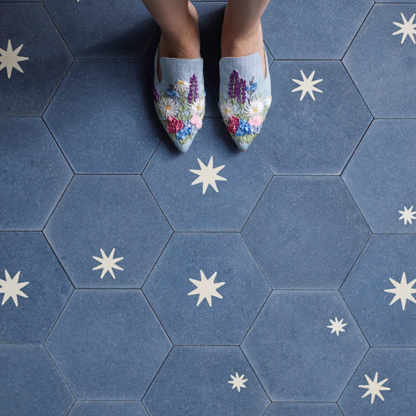 Starry Night Navy Blue Hexagon Encaustic Cement Tile
