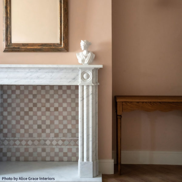 Ecru Rose Stripes Zellige Alice Grace Interiors Fireplace Living Room